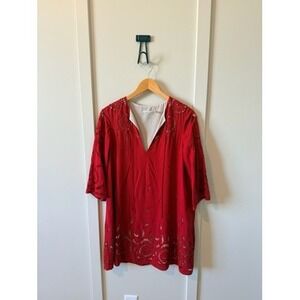 Alice + Olivia Red Eyelet Silk Embroidered Tunic Mini Dress C605513405 Womens SP